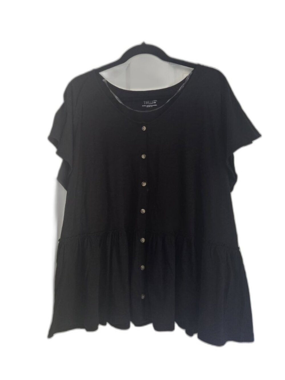 Time and Tru Black Button Front Peplum Ruffle Top XXL (20) 100% Cotton